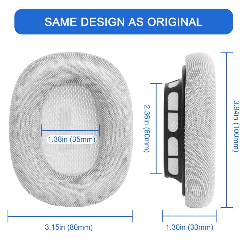 G GVOEARS Ear Cushions for AirPods Max - Ear Cups Replacement Cover - Upgraded Memory Foam for Apple Air Pods Max Headphones - Like Original (Silvery) - Image 5