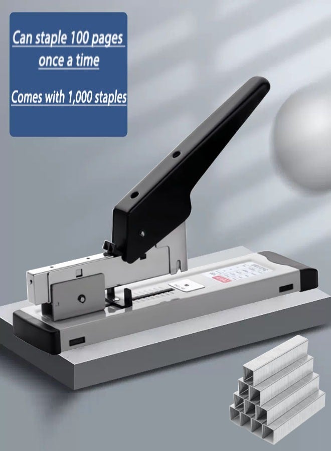 دباسة شديدة التحمل، دباسة كبيرة الحجم توفر الجهد، يمكنها تدبيس 100 صفحة دفعة واحدة باستخدام 1000 قطعة دبابيس، دباسة مكتبية يدوية عالية السعة لتجليد الورق - Image 1