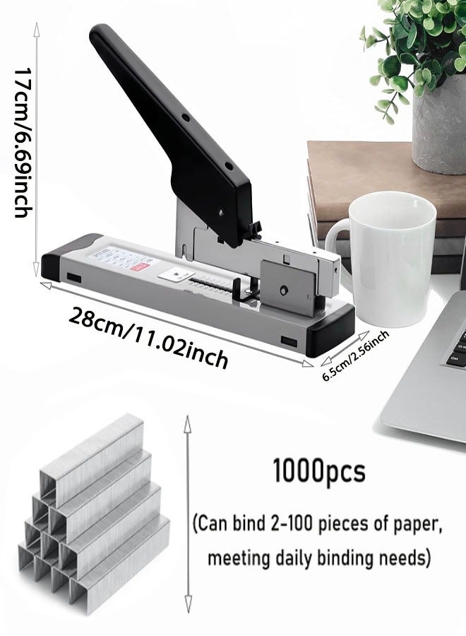 دباسة شديدة التحمل، دباسة كبيرة الحجم توفر الجهد، يمكنها تدبيس 100 صفحة دفعة واحدة باستخدام 1000 قطعة دبابيس، دباسة مكتبية يدوية عالية السعة لتجليد الورق - Image 2