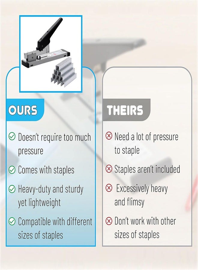 دباسة شديدة التحمل، دباسة كبيرة الحجم توفر الجهد، يمكنها تدبيس 100 صفحة دفعة واحدة باستخدام 1000 قطعة دبابيس، دباسة مكتبية يدوية عالية السعة لتجليد الورق - Image 3