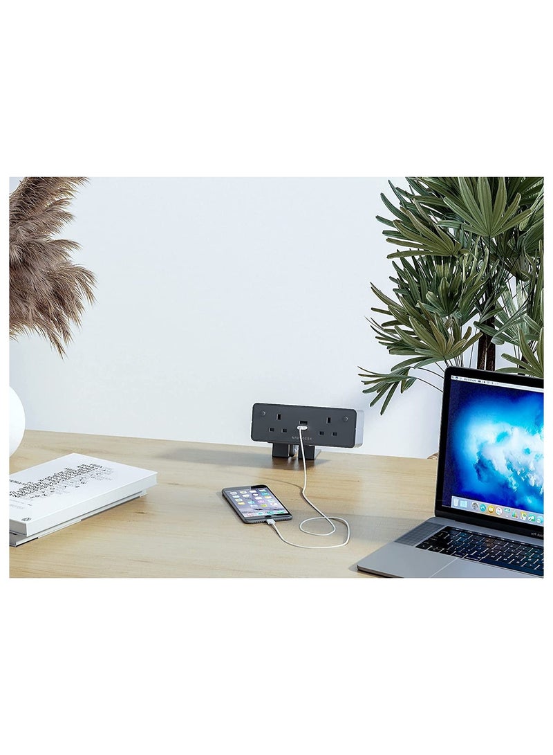 NAVODESK Desk Hub Clamp Power Strip with USB Charging Ports 2 Way extension 3 Pin Plug with 1.8m Cord Black - Image 5