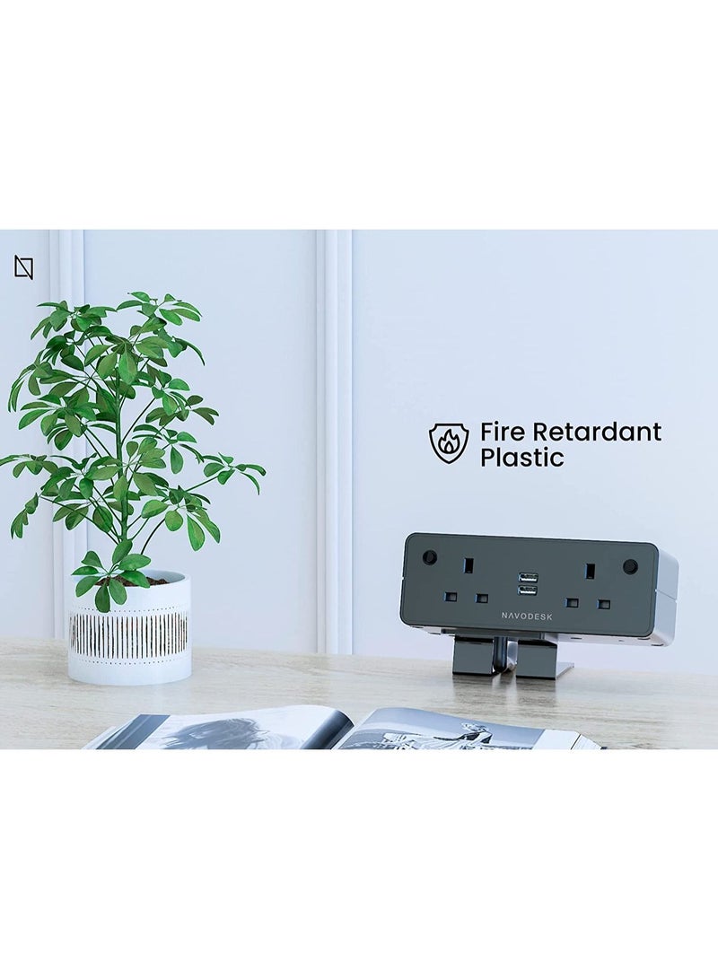 NAVODESK Desk Hub Clamp Power Strip with USB Charging Ports 2 Way extension 3 Pin Plug with 1.8m Cord Black - Image 4
