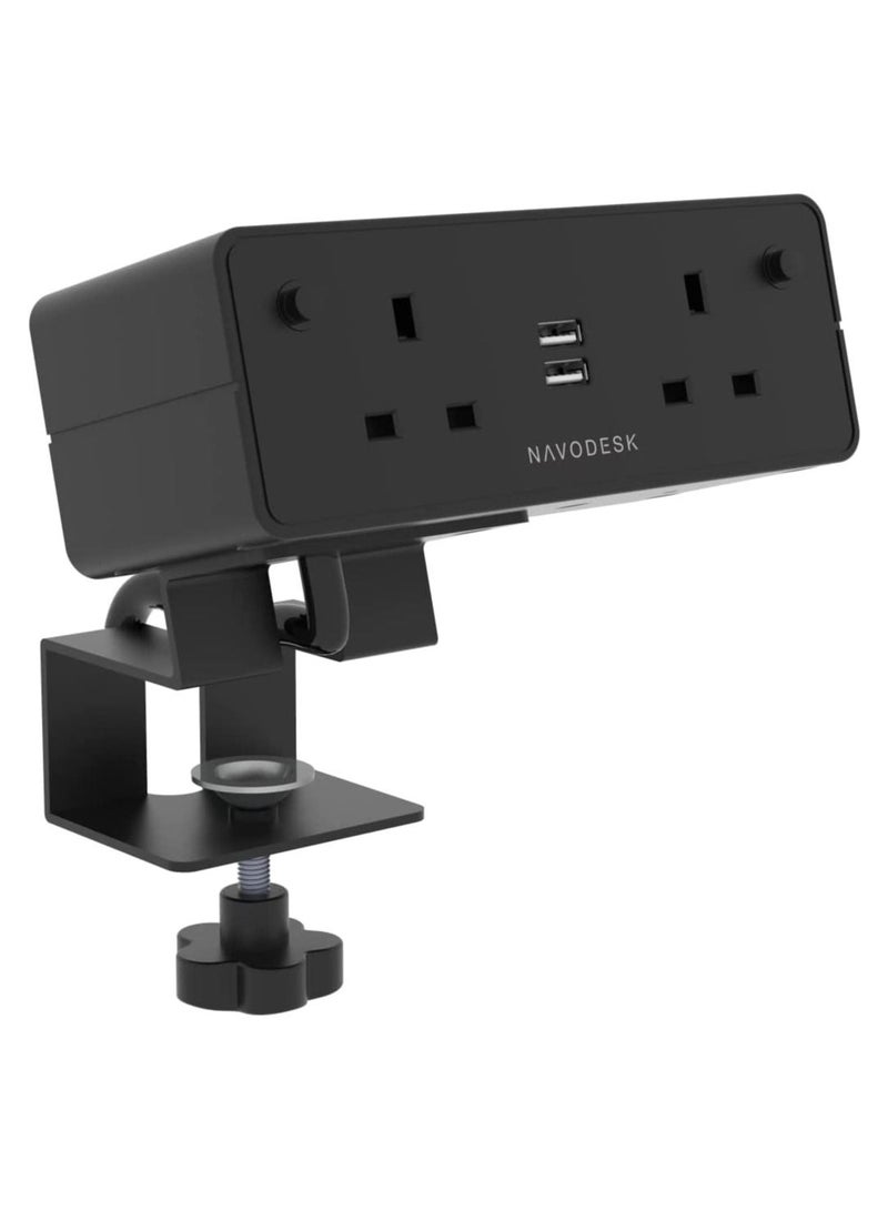 NAVODESK Desk Hub Clamp Power Strip with USB Charging Ports 2 Way extension 3 Pin Plug with 1.8m Cord Black - Image 2