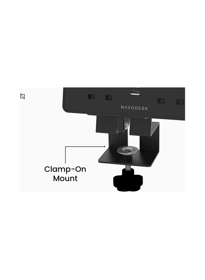 NAVODESK Desk Hub Clamp Power Strip with USB Charging Ports 2 Way extension 3 Pin Plug with 1.8m Cord Black - Image 3