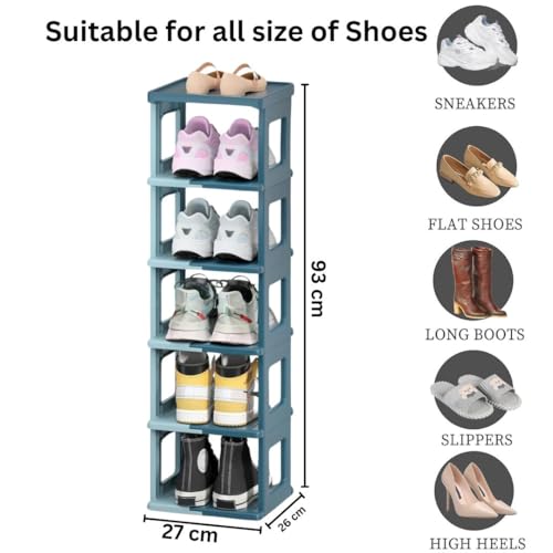 Aliensware 5 Tier Shoe Rack, Sturdy, Collapsible and Versatile Almirah Shoe Storage Organizer Stand, Foldable Closet, Stackable Cabinet for Boots, Slipper, Sneaker, Living Room, Bathroom,Aliens-Blu - Image 5