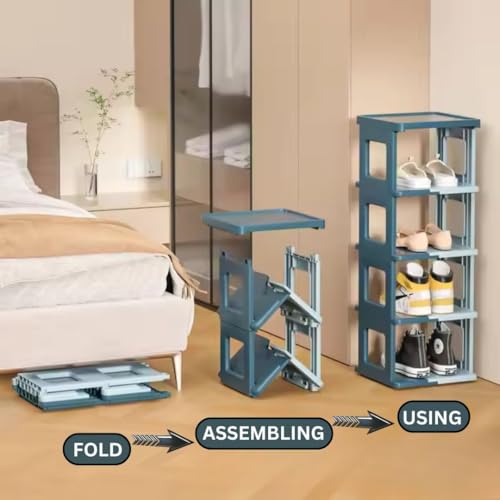 Aliensware 5 Tier Shoe Rack, Sturdy, Collapsible and Versatile Almirah Shoe Storage Organizer Stand, Foldable Closet, Stackable Cabinet for Boots, Slipper, Sneaker, Living Room, Bathroom,Aliens-Blu - Image 4