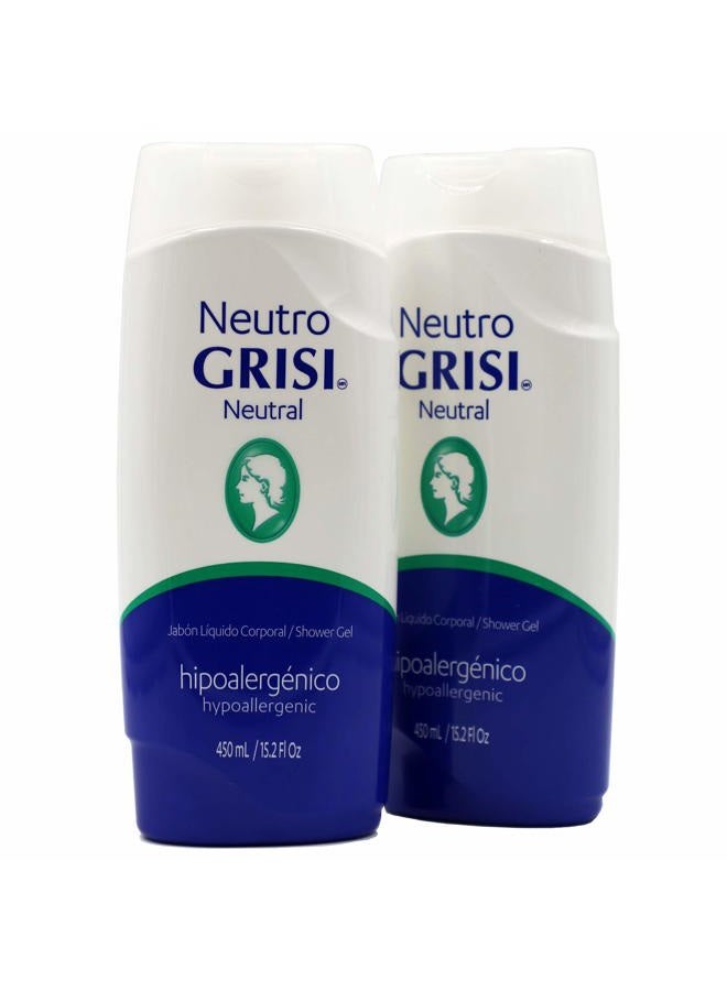 Grisi Neutral Shower Gel, Cleansing Shower Gel, Hypoallergenic, Sensitive Skin, Smother Skin, 2-Pack of 15.2 FL Oz, Bottles. - Image 1