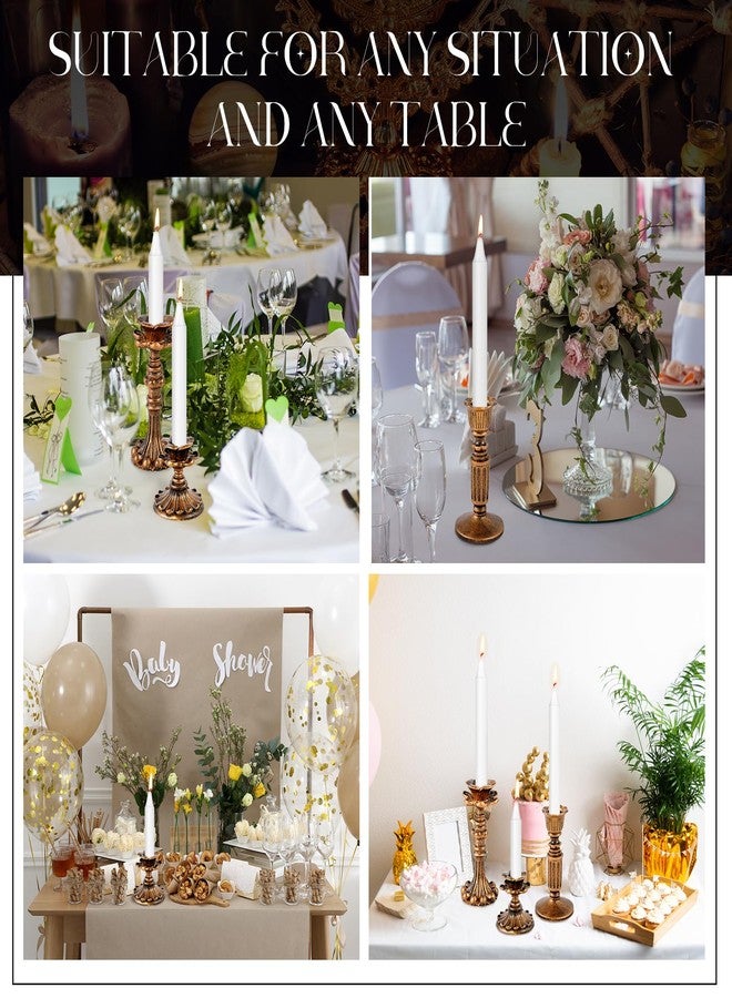 Suclain 3 Pcs Vintage Candlestick Holders Taper Resin Candle Holder Retro Antique Candle Holder Floral Decorative Candlesticks for Wedding Anniversary Table Centerpieces Fireplace Home Decor (Bronze) - Image 5