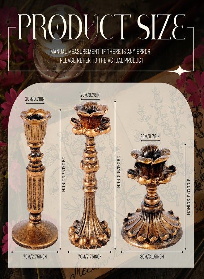 Suclain 3 Pcs Vintage Candlestick Holders Taper Resin Candle Holder Retro Antique Candle Holder Floral Decorative Candlesticks for Wedding Anniversary Table Centerpieces Fireplace Home Decor (Bronze) - Image 2