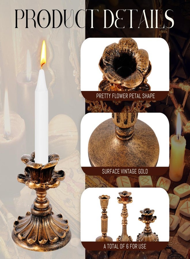 Suclain 3 Pcs Vintage Candlestick Holders Taper Resin Candle Holder Retro Antique Candle Holder Floral Decorative Candlesticks for Wedding Anniversary Table Centerpieces Fireplace Home Decor (Bronze) - Image 3