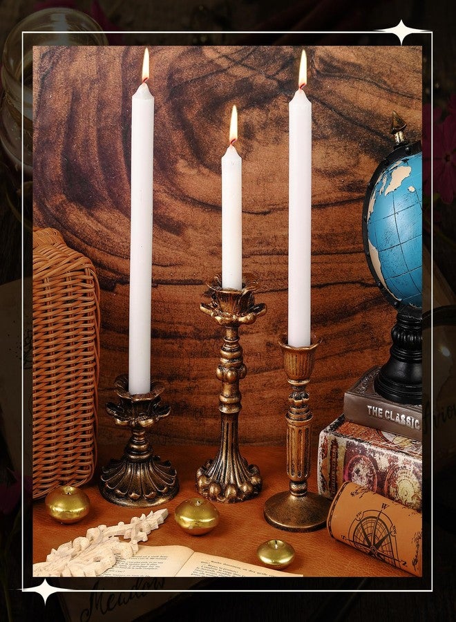 Suclain 3 Pcs Vintage Candlestick Holders Taper Resin Candle Holder Retro Antique Candle Holder Floral Decorative Candlesticks for Wedding Anniversary Table Centerpieces Fireplace Home Decor (Bronze) - Image 4