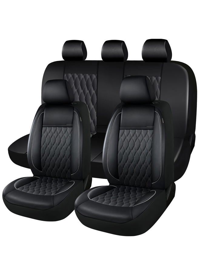 CAROMOP Faux Leather Car Seat Covers Full Set,Luxury and Comfortable Covers for Cars,Split Bench Compatible Car Interior Covers,Universal Fit for Suvs,Vans,Trucks,Airbag Compatible(5-Seat Black/Grey) - Image 1