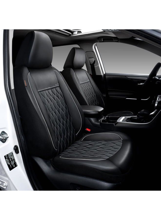 CAROMOP Faux Leather Car Seat Covers Full Set,Luxury and Comfortable Covers for Cars,Split Bench Compatible Car Interior Covers,Universal Fit for Suvs,Vans,Trucks,Airbag Compatible(5-Seat Black/Grey) - Image 2