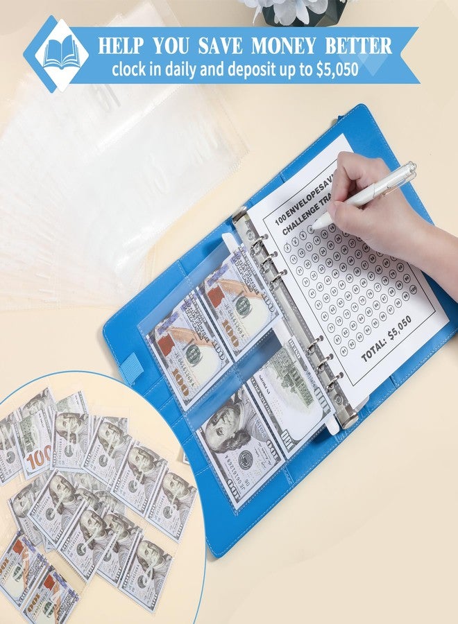 NICOOTH 100 Envelopes Money Saving Challenge Money Saving Binder 100 Envelope Challenge Binder Savings Binder Envelope A5 Savings Challenge Book (Blue) - Image 3