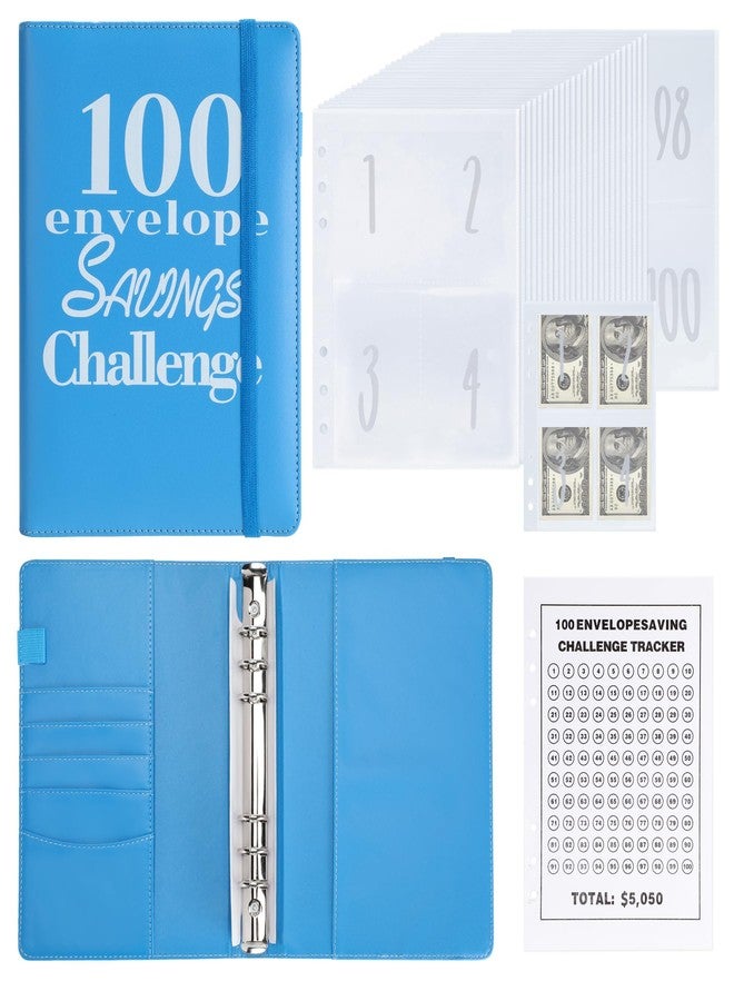 NICOOTH 100 Envelopes Money Saving Challenge Money Saving Binder 100 Envelope Challenge Binder Savings Binder Envelope A5 Savings Challenge Book (Blue) - Image 1