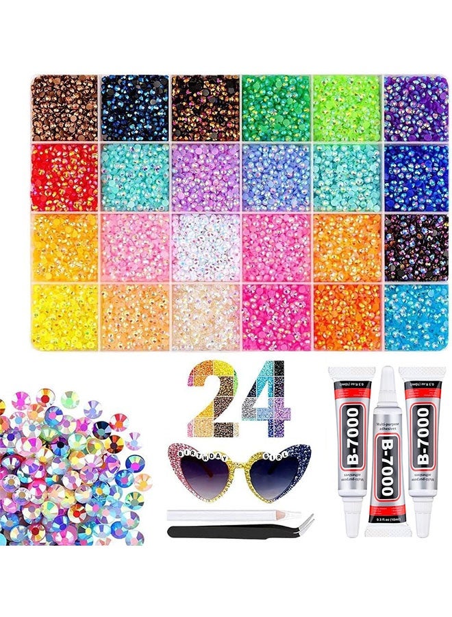 ATRJSZ Resin Jelly Rhinestones Kit for Bedazzling - 32,000pcs 3mm DIY Bulk Resin Gems Set with 3 Glues, Pickup Pen & Tweezers for Crafting, Nail Art, Tumblers, Shoes and Clothing Embellishments (24) - Image 1