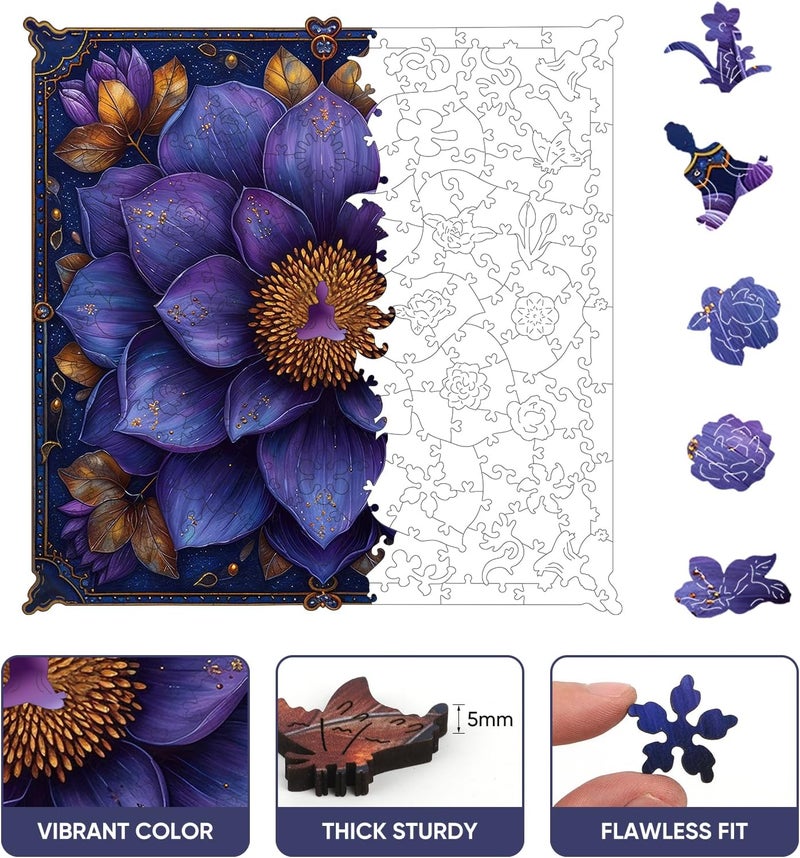 Mys Aurora Wooden Jigsaw Puzzles - Yoga Lotus, 500 Piece Luxurious Shaped Wooden Puzzles for Adults and Kids, Family Game, 16.5'' x 16.4'' - Image 2