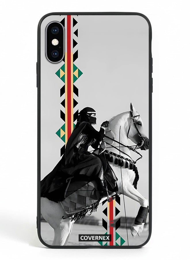 Covernex Apple iPhone Xs Protective Case Cover Printed Featuring Woman on Horseback with Sadu Accents - Image 2