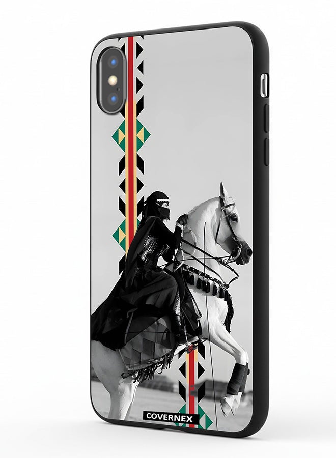 Covernex Apple iPhone Xs Protective Case Cover Printed Featuring Woman on Horseback with Sadu Accents - Image 1