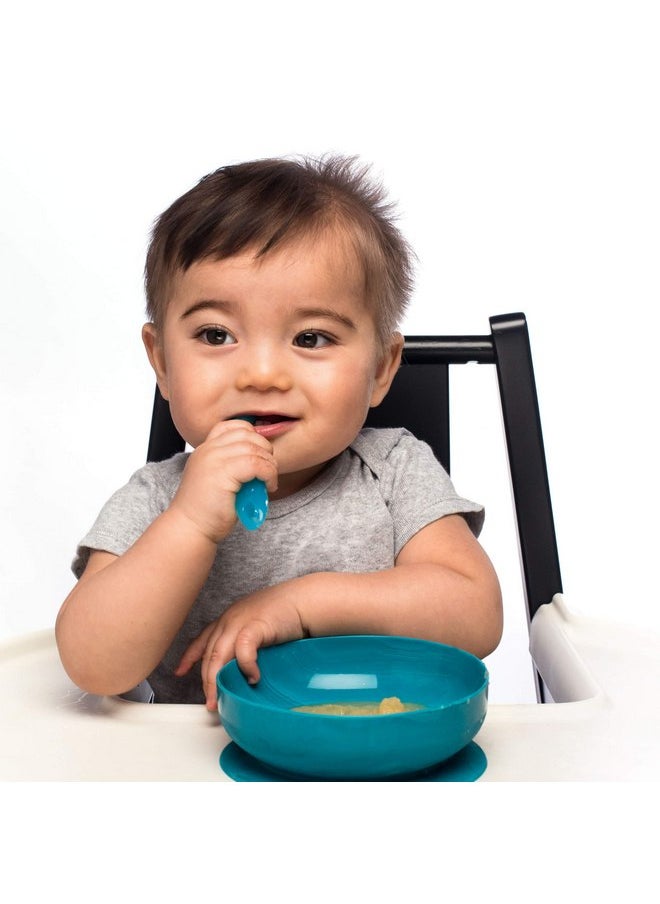 ChooMee - ChooMee FlexiDip Silicone Baby Learning Utensil | 4 Months + Baby Led Weaning | Flat Head Spoon with Firm Handle | Designed in USA, BPA Free, Premium Grade Platinum Silicone | 2 CT Blue Gray - Image 1