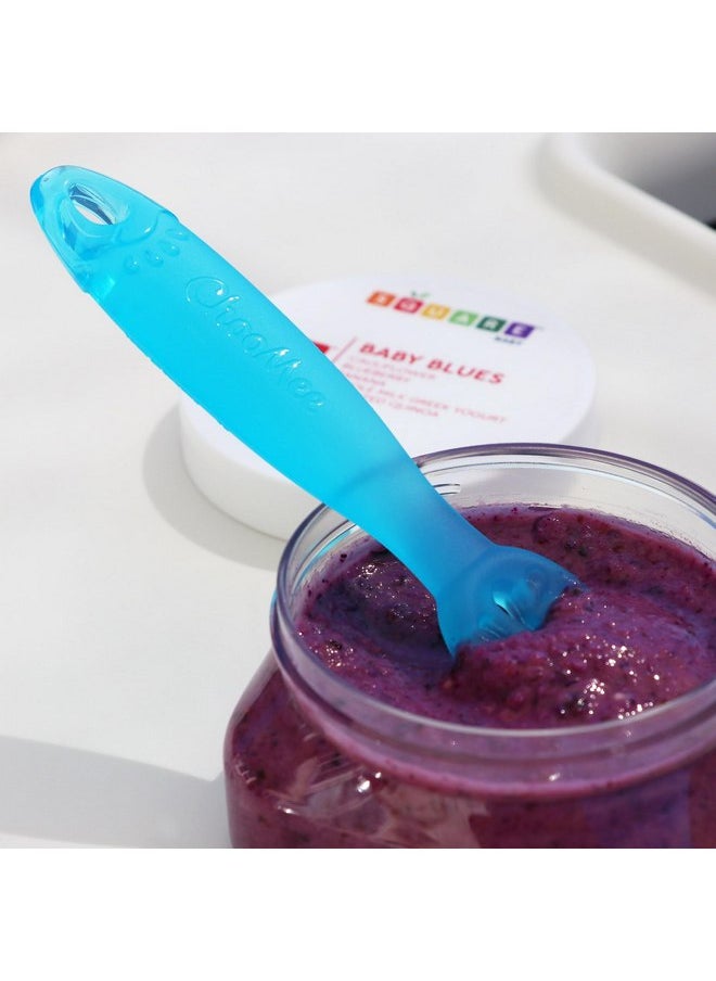 ChooMee - ChooMee FlexiDip Silicone Baby Learning Utensil | 4 Months + Baby Led Weaning | Flat Head Spoon with Firm Handle | Designed in USA, BPA Free, Premium Grade Platinum Silicone | 2 CT Blue Gray - Image 1