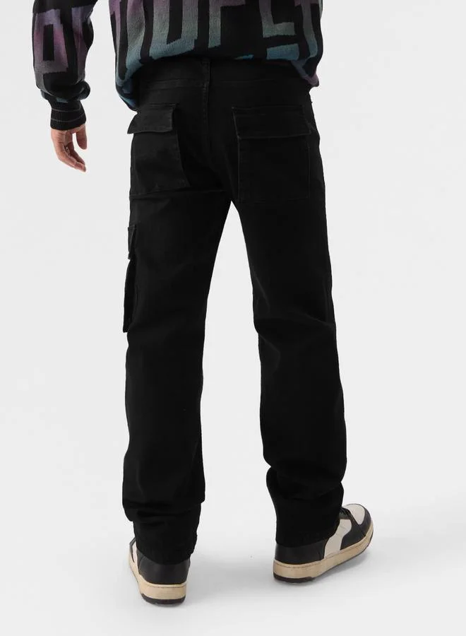 The Souled Store  Men Black Straight Fit Cargo Jeans for Men | Best Price UAE