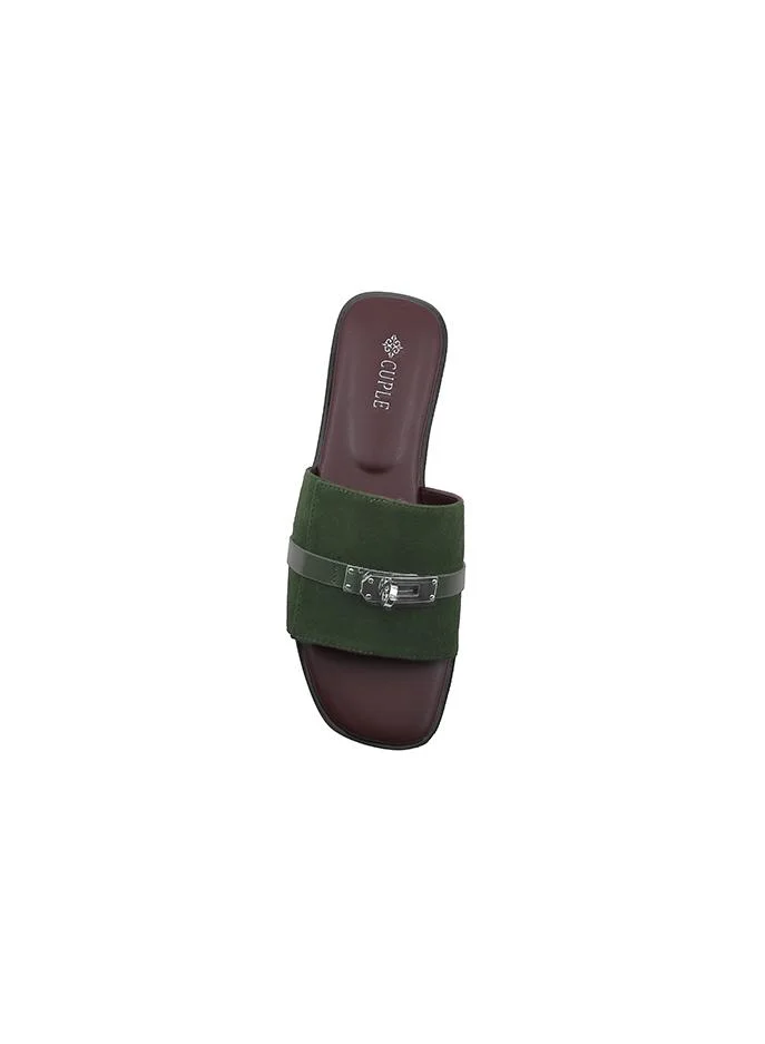Cuple Green Flat Sandal – Deep Neutral Comfort for Women | Best Price UAE