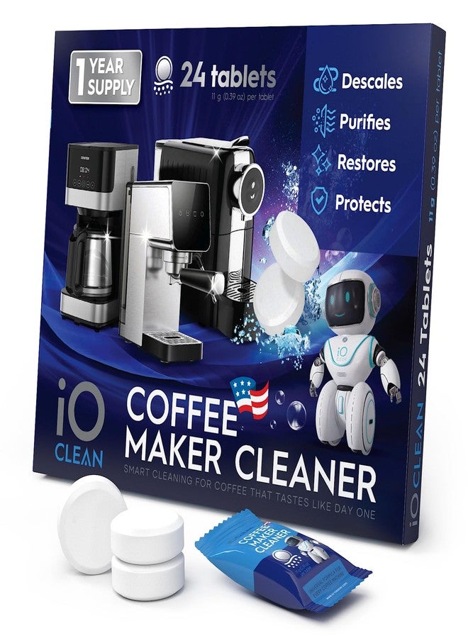 iO CLEAN Coffee Maker Cleaner & Coffee Machine Descaler Tablets - 24 Count Universal Coffee Pot Cleaner and Descaler Solution - Compatible with Keurig, Nespresso, Ninja, Breville, DeLonghi - Image 1