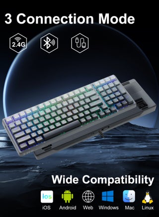 Z-99 Wireless Mechanical Keyboard, Tri-Mode Bluetooth 5.0/2.4GHz/USB-C, Hot-Swappable Clicky Blue Switches, Gasket-Mounted, RGB Backlit for PC, Tablet, PS, Xbox - view 5