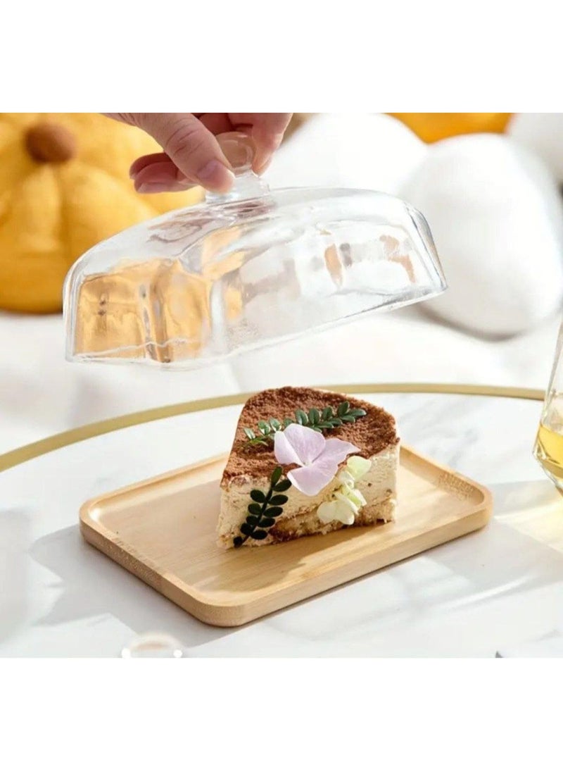 Generic Cake and sweets holder with lid - bamboo wood base, luxurious design suitable for all occasions C  - Image 2