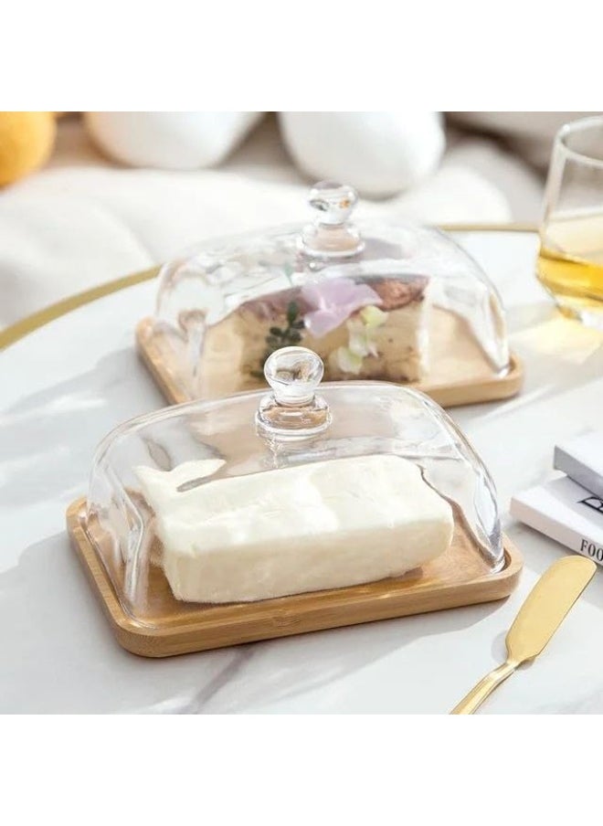 Generic Cake and sweets holder with lid - bamboo wood base, luxurious design suitable for all occasions C  - Image 3