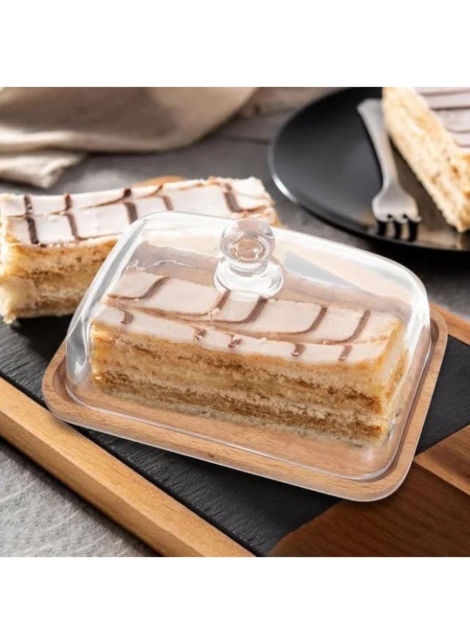 Generic Cake and sweets holder with lid - bamboo wood base, luxurious design suitable for all occasions C  - Image 4