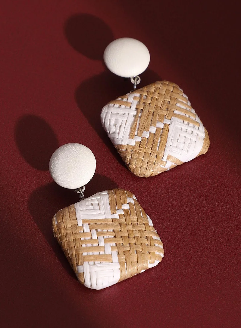 SOHI Women The Rattan Drop Earrings | Tan Brown Colour | One-Size | Metallic Jute & Alloy Material | Push Back Closure | Earrings For Casual & Evening Wear