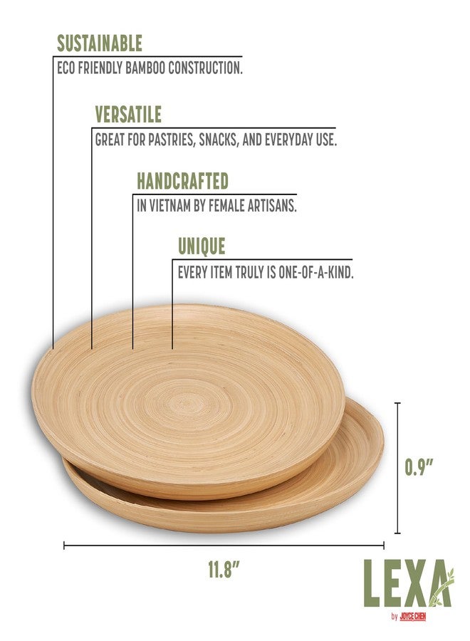 LEXA 12" Bamboo Round Serving Tray Set 2-Piece Small Handcrafted Wooden Trays for Food, Ottoman, Coffee Table, Kitchen, Charcuterie, or Décor - Image 2