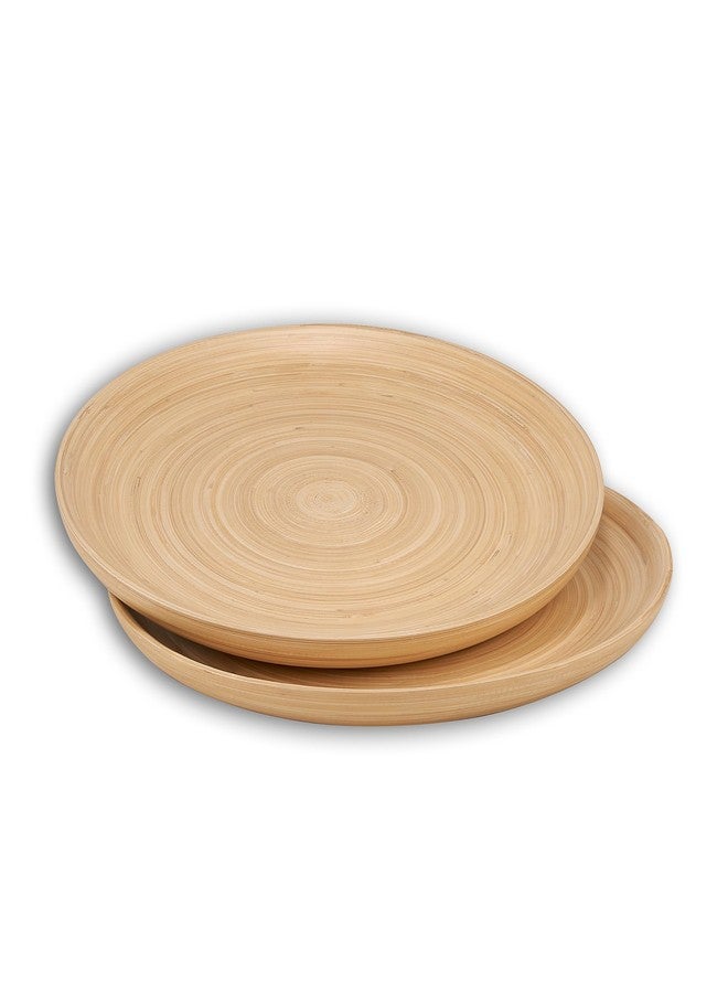 LEXA 12" Bamboo Round Serving Tray Set 2-Piece Small Handcrafted Wooden Trays for Food, Ottoman, Coffee Table, Kitchen, Charcuterie, or Décor - Image 1
