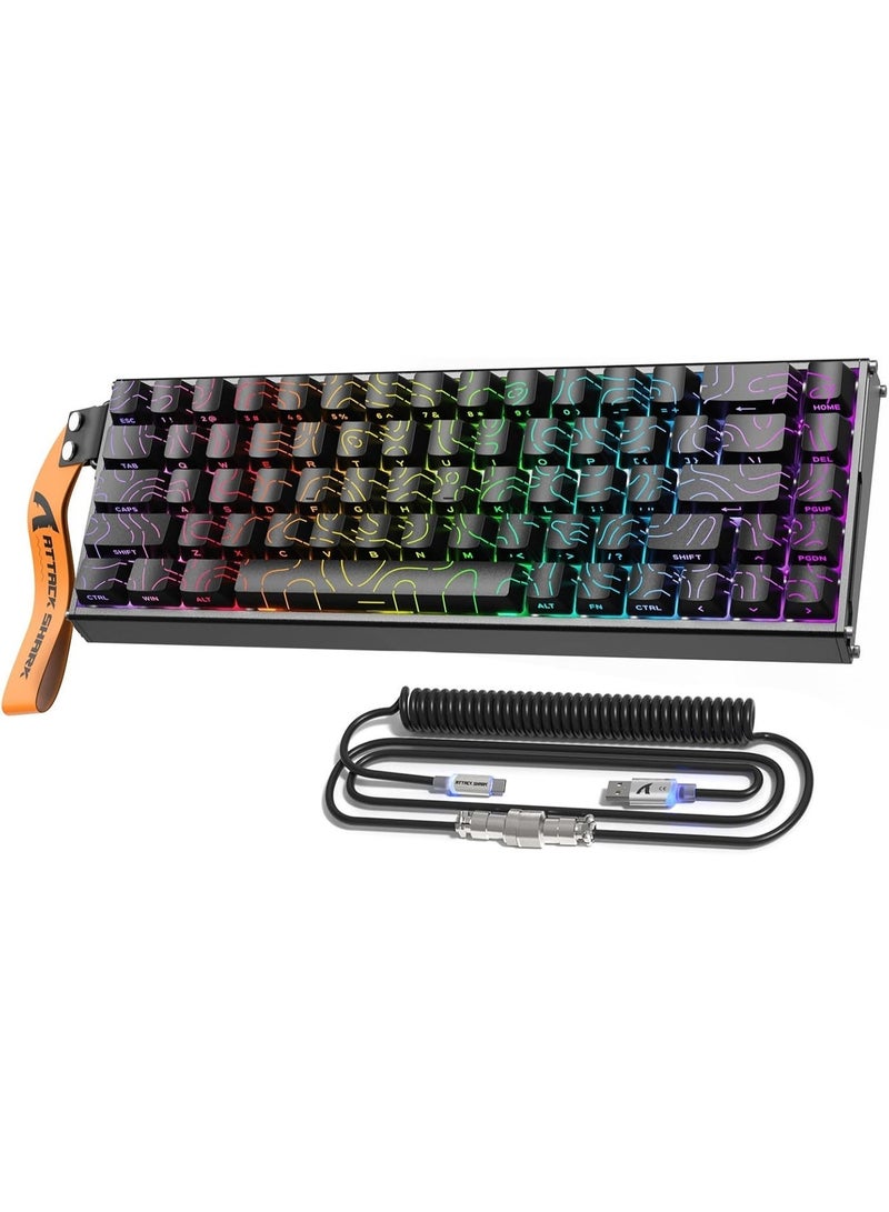 هجوم القرش ATTACK SHARK X68MAX HE Rapid Trigger CNC Aluminum Keyboard Magnetic Switch with C01Ultra RGB Coiled Cable 60% Wired 8KHz CNC Aluminum Magnetic Keyboard With 0.005mm RT Accuracy, Support RT/Snap Tap/DKS/MT/TGL  - Black Contour - Image 1