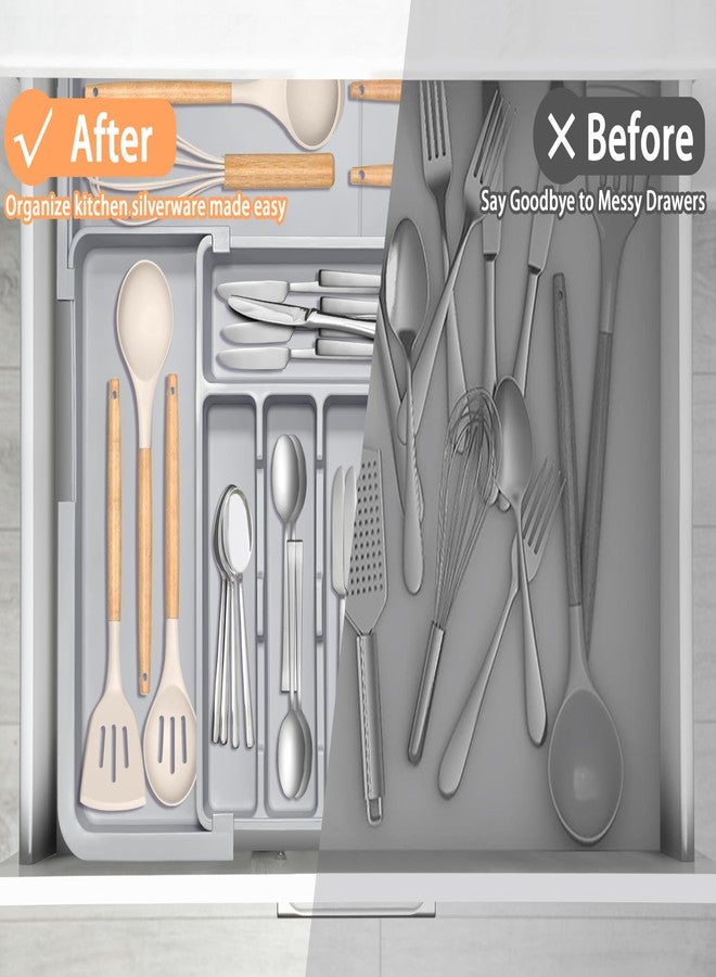 Spaclear Silverware Organizer Expandable Kitchen Utensil Drawer Organizer with 9 Compartment Large Cutlery Organizer Tray for Forks Knives Plastic Grey 13" - 22" W,14.5" - 19" L - Image 4