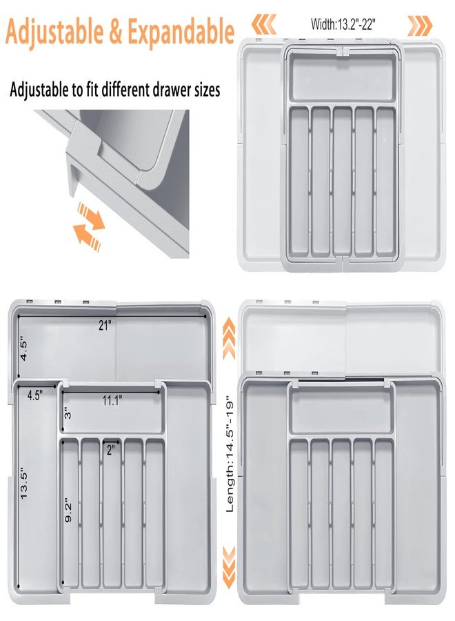 Spaclear Silverware Organizer Expandable Kitchen Utensil Drawer Organizer with 9 Compartment Large Cutlery Organizer Tray for Forks Knives Plastic Grey 13" - 22" W,14.5" - 19" L - Image 2