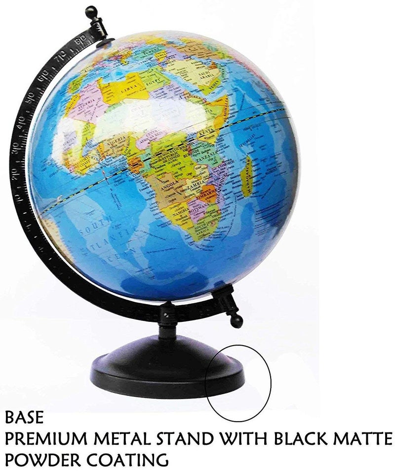 GeoKraft Educational Globe 10 Inch Height, 8 inch diameter Rotating World with Black Matte Finish Metal Arc and Base/World Globe/Home Decor/Office Decor/Gift Item(Blue) - Image 3