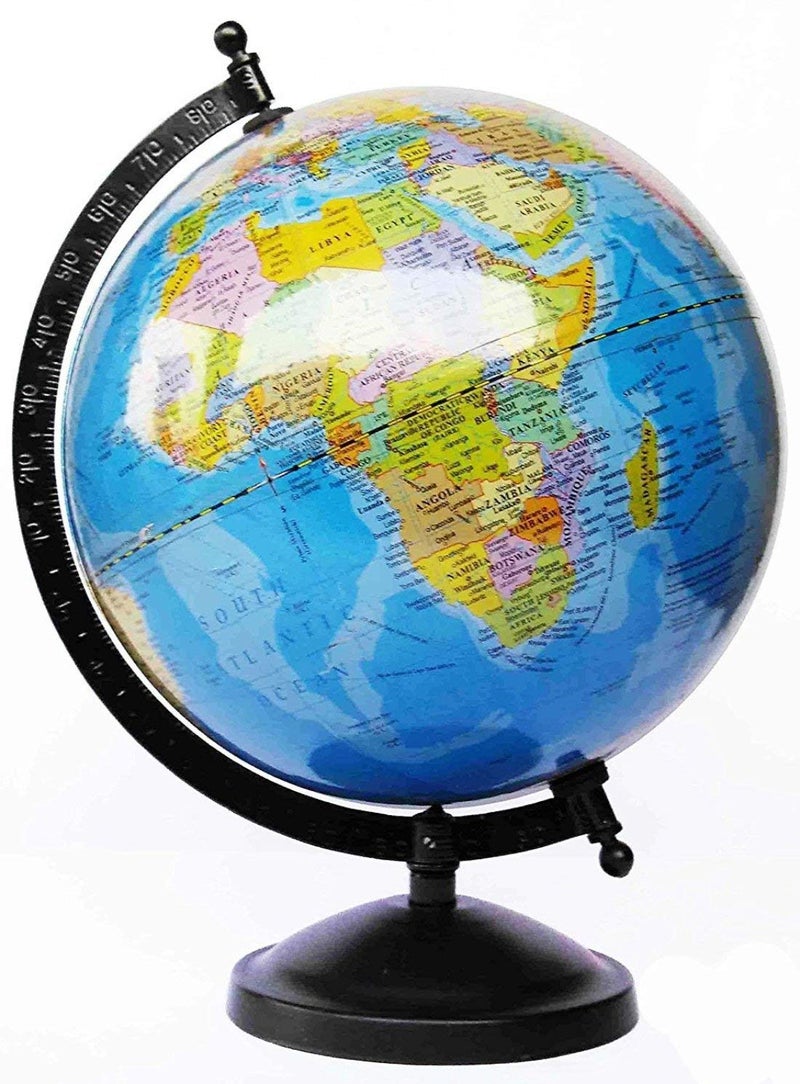 GeoKraft Educational Globe 10 Inch Height, 8 inch diameter Rotating World with Black Matte Finish Metal Arc and Base/World Globe/Home Decor/Office Decor/Gift Item(Blue) - Image 1