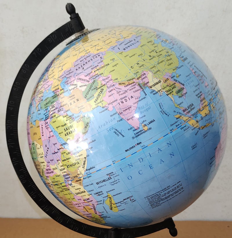 GeoKraft Educational Globe 10 Inch Height, 8 inch diameter Rotating World with Black Matte Finish Metal Arc and Base/World Globe/Home Decor/Office Decor/Gift Item(Blue) - Image 2