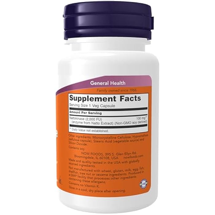 NOW Supplements, Nattokinase 100 mg (from Non-GMO Soy) with 2,000 FUs of Activity, 60 Veg Capsules - Image 2