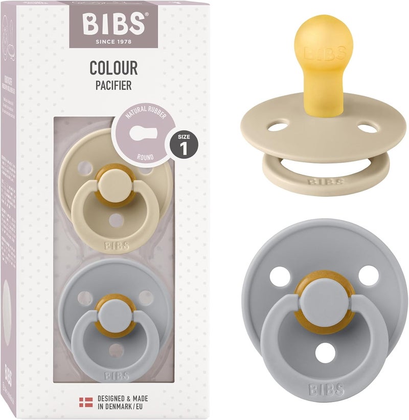 Bibs Colour Collection Pacifiers, Natural Rubber Baby Pacifier, Set of 2 BPA Free Pacifiers, Made in Denmark, 0+ Months (Pack of 2), Vanilla/Cloud - Image 1