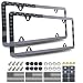 BGGTMO American Flag License Plate Frames Black Stainless Steel Car Tag Holder Printed with USA Flag Pattern 2 Hole 2 Pack with Screws Caps Decals for Front Rear - Image 2