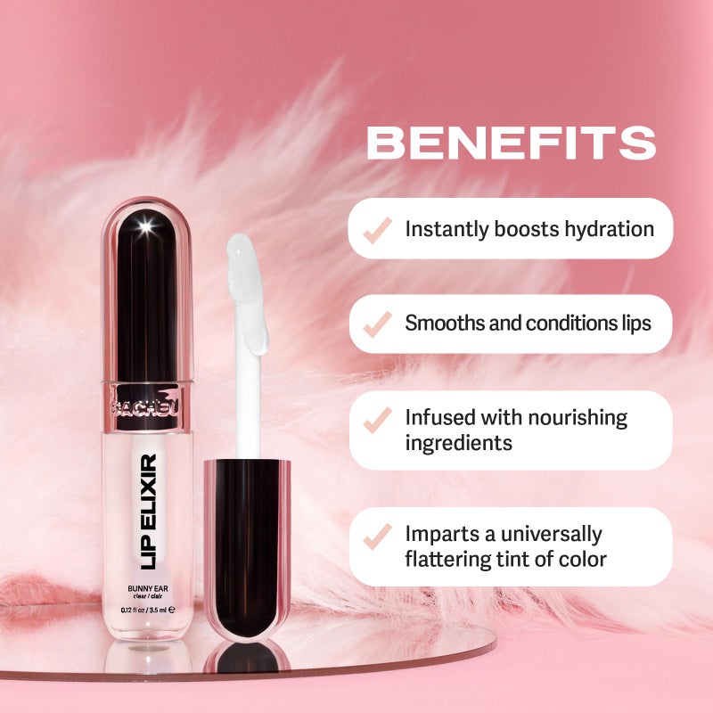 Sacheu Lip Elixir Nourishing and Hydrating Lipgloss â€” Moisturizing Plumping Lip Gloss Enriched with Collagen, Non-Sticky Lip Color Smooth High-Shine Finish, Vegan & Cruelty-Free, Bunny Ear (Clear) - Image 4