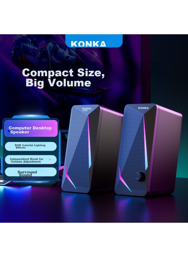 KONKA Kf30 Speaker, Wired Computer Speaker, Portable Laptop Desktop Home Use, Small Subwoofer Speaker - Image 1