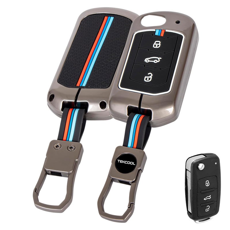 TEKCOOL Metal Alloy Key Cover Compatible for Mahindra Scorpio N Classic, 3XO, XUV 300, Marazzo, XUV 400, Bolero, Thar Roxx, TUV 300, EV 3 Button Flip Key.,Silver - Image 2