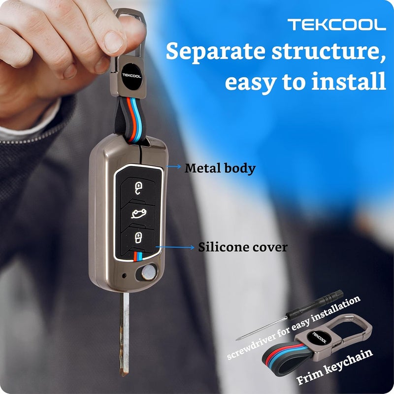 TEKCOOL Metal Alloy Key Cover Compatible for Mahindra Scorpio N Classic, 3XO, XUV 300, Marazzo, XUV 400, Bolero, Thar Roxx, TUV 300, EV 3 Button Flip Key.,Silver - Image 4