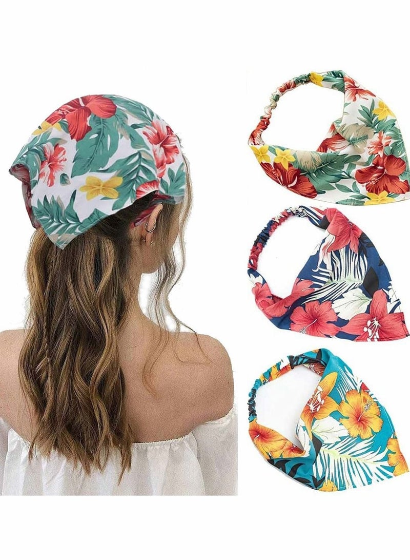 واي آند دي 3 Pac Floral Elastic Hair Scarf Headband for Ladies Tiedye Bandana Accessories Girls Soft Stretch Girl Head Bands Boho Bandanas Scarves  - Image 1