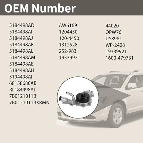 EvTok AW6169 Water Pump & Gasket Fit for Dodge Challenger/Avenger/Charger/Durango/Grand Caravan/Journey, Chrysler 200/300/Town & Country, Grand Cherokee, Ram 1500/ ProMaster, VW Routan 3.6L V6 Engine - Image 5
